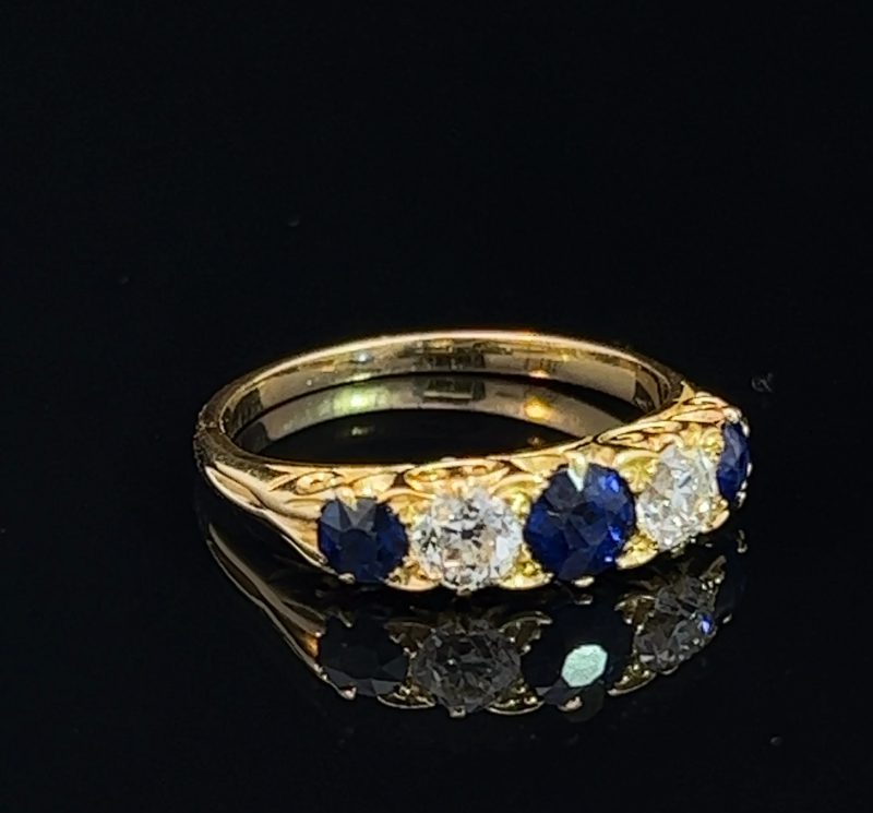 Edwardian Sapphire and Diamond Half Hoop Ring Circa 1900-10